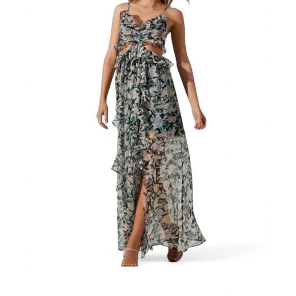 ASTR The Label Palace Floral maxi dress W/ cut-out detail ruffle hem Sz M 6-8 - Picture 1 of 8
